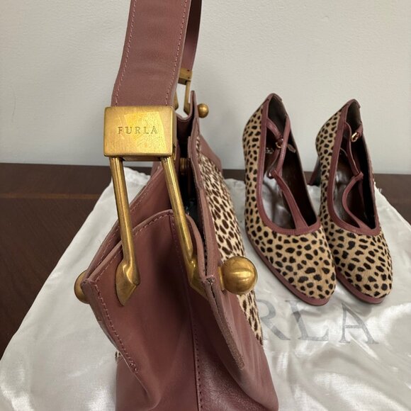 Furla Leopard Print Mauve Pumps & Matching Purse - Picture 5 of 9